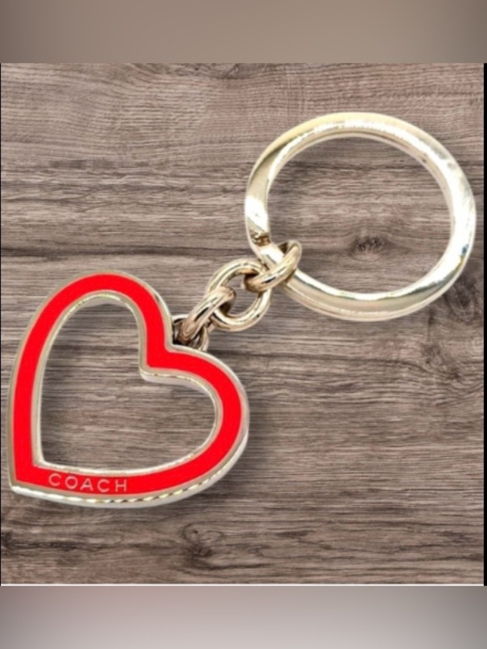 Coach Silver and Red Heart Key Fob